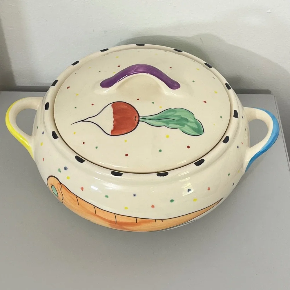 Vintage BLOCK BASICS‎ COVERED VEGETABLE Serving BOWL/ DISH & LID